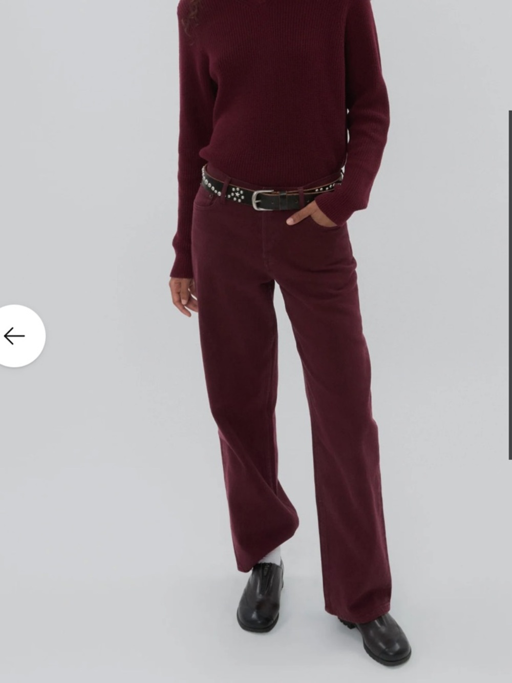 Wide-Leg Corduroy Pants in Deep Burgundy
